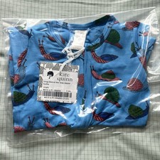 NIB Kate Quinn 3-6m Long Sleeve Two Way Zipper Footie Snails Bamboo Blue Vivid