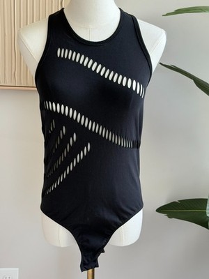 Adidas Stella McCartney Black Training Studio Warpknit Bodysuit Sz M