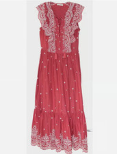 Ulla Johnson Scarlet Vera Cotton Lace Embroidered Boho Summer Dress in Red (XS)