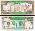 SOMALILAND 5 Shillings, 1994, P-1, UNC World Currency