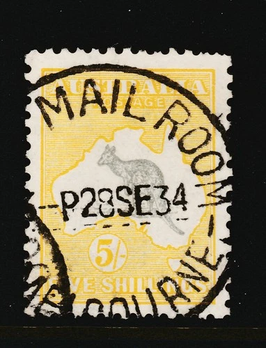 1931 KANGAROO C of A WATERMARK 5/ YELLOW "FINE USED" SG 135