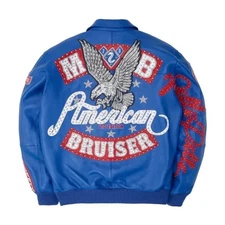 Pele Pele Blue American Bruiser Jacket in Real Cowhide Leather