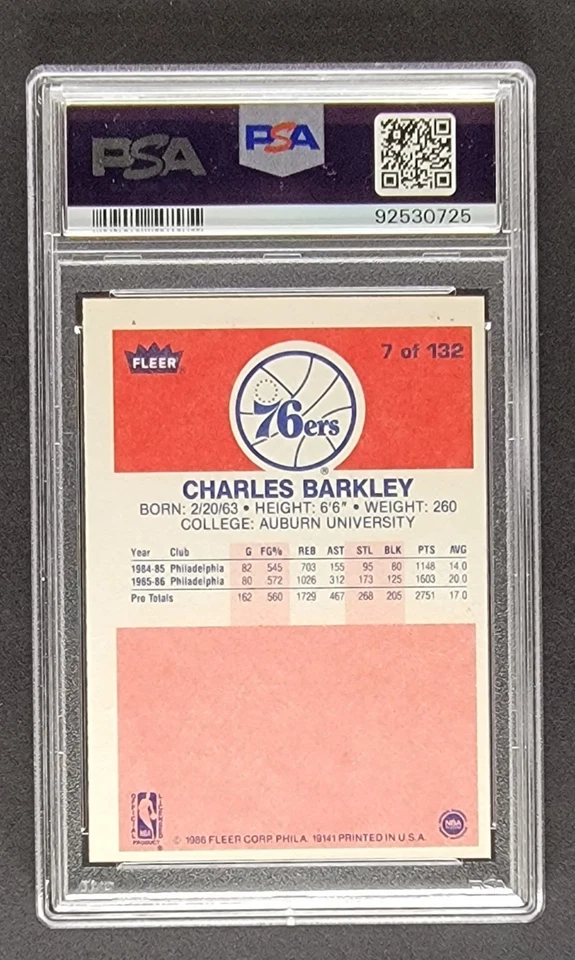 1986-87 Fleer - Charles Barkley #7 (RC) - Image 2 of 2