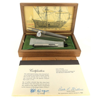 #ad 1965 PARKER 75 SPANISH TREASURE STERLING SILVER CROSSHATCH GRID FOUNTAIN PEN $2800.00
