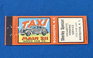 Green Cab Co Taxi Advertising Rochester New York VTG Matchbook Cover Lt#2058