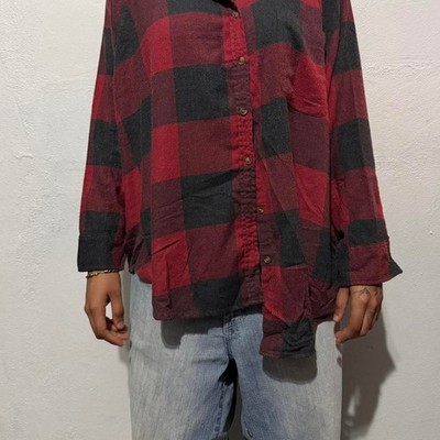 American eagle redblack plaid button