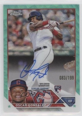 2023 Topps Chrome Rookie Aqua Wave Refractor 83/199 Oscar Gonzalez Auto RC 12or