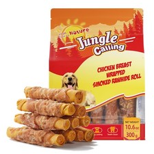 Dog Treats Smoked Chicken Wrapped Rawhide Rolls, High Protein Dog Chews, Rawh...