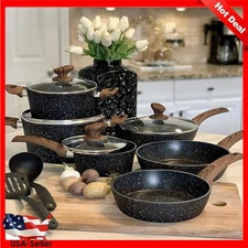 Kitchen Cookware Sets 12 Piece Granite Black Nonstick Pots & Pans Toxin-free Hot