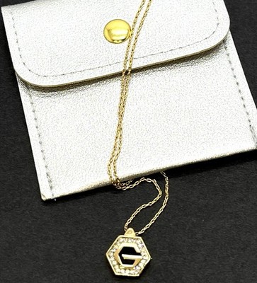 Authentic GIVENCHY G Logo Rhinestone Gold Tone Pendant Necklace Beautiful