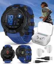 Garmin Instinct 3 Supernova Outdoor GPS Smartwatch 45 mm Black/Blue w/ EarBuds