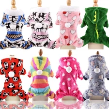 Hooded Fleece Dog Pajamas 4 Leg Full Body Jumpsuit Warm Pet Clothes