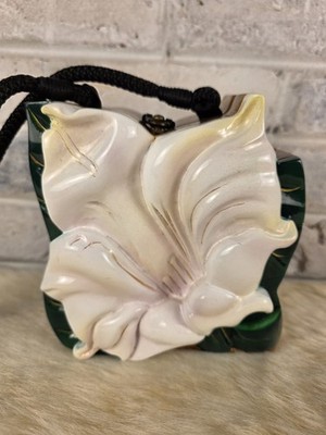 Signed Timmy Woods Beverly Hills Wood Bag Purse White Amaryllis Flower  #12/47