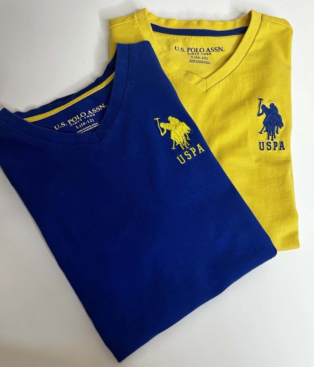 Polo ragazzo by Ralph Lauren blu e giallo scollo a V taglia large 10 12 Big Pony