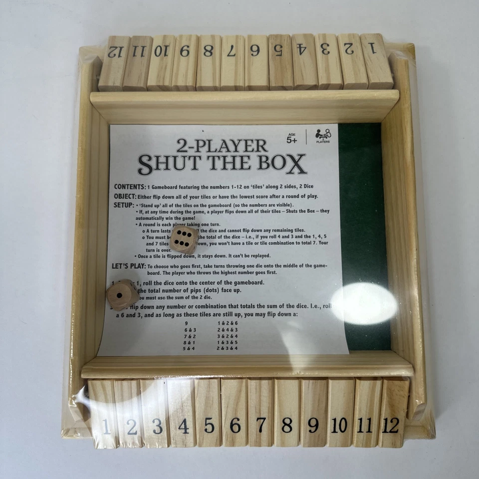 Juego de mesa de centro Shut-The-Box para 2 jugadores madera NUEVO en plástico/caja color claro madera Foto 3 de 4
