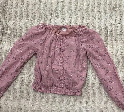 Abercrombie Kids Girls Pink Floral Long Sleeve Blouse Scoop Neck Ruffle 11/12
