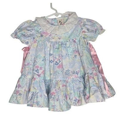 Vintage Nana's Pet 18M Girl Floral Dress JC Penney Pink Bows Ruffle Eyelet Trim