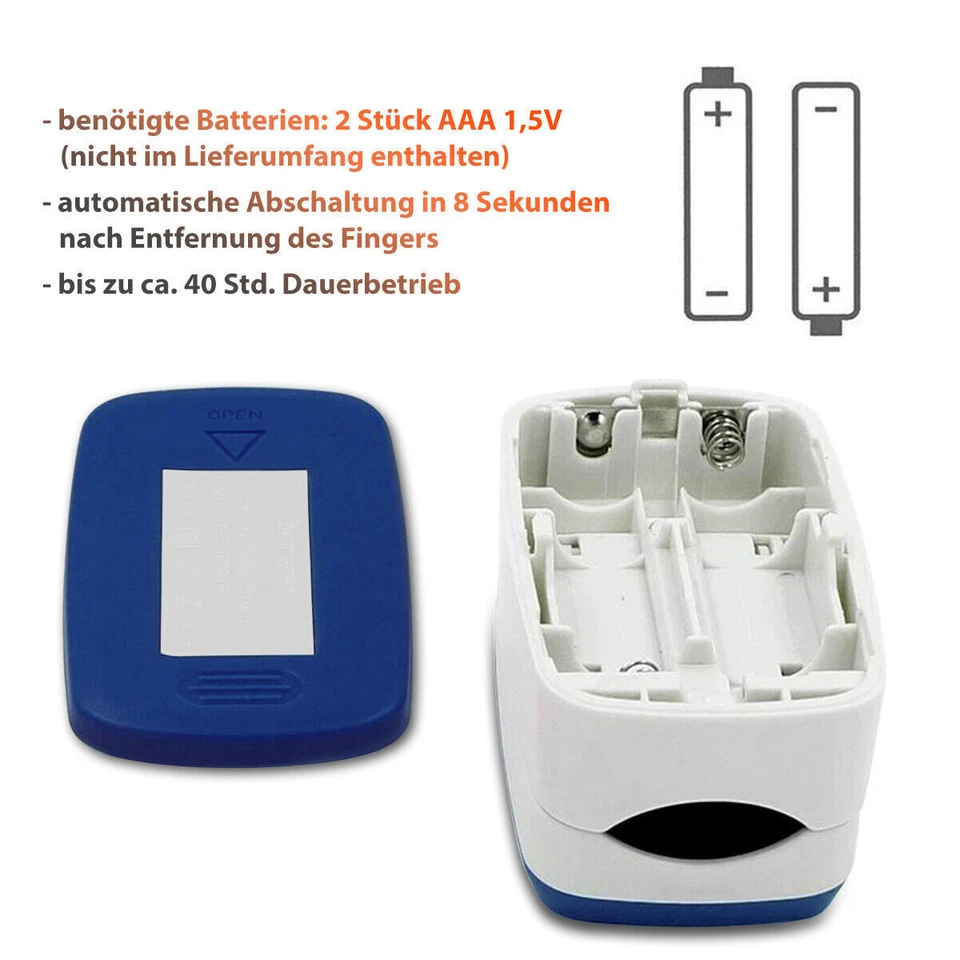 Oximeter Blutdruckmessgerät Finger Pulsmessgerät Puls SpO2 Blut Sauerstoff DE - Bild 2 von 4