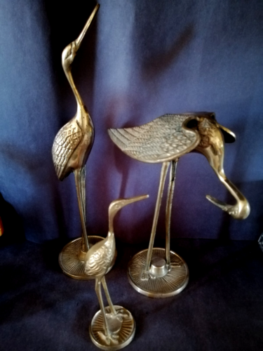 Vintage Messing Kranich Reiher Reiher Vogel Figuren Familie Set drei PATINA - Bild 3 von 9