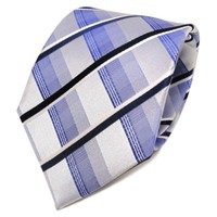 Tigertie Designer Seidenkrawatte Blau Silber Weiß Gestreift - Krawatte Seide