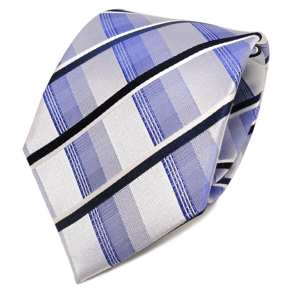 Tigertie Designer Seidenkrawatte Blau Silber Weiß Gestreift - Krawatte Seide-image