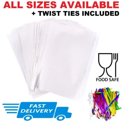 Clear Cellophane Bags for Sweets Cookies Party Gift Food Wrap Small Large + Ties