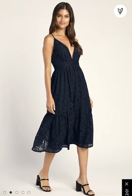 Lulus Expressions of Style Midnight Blue Lace Sleeveless Midi Dress | eBay Lulus Expressions of Style Midnight Blue Lace Sleeveless Midi Dress | eBay