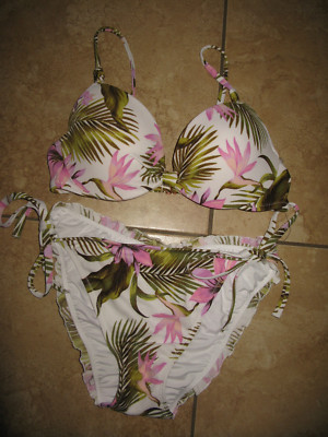Shade & Shore 36B UW Top and Large Tie Sides Bottom  2 Piece Tropical NWOT