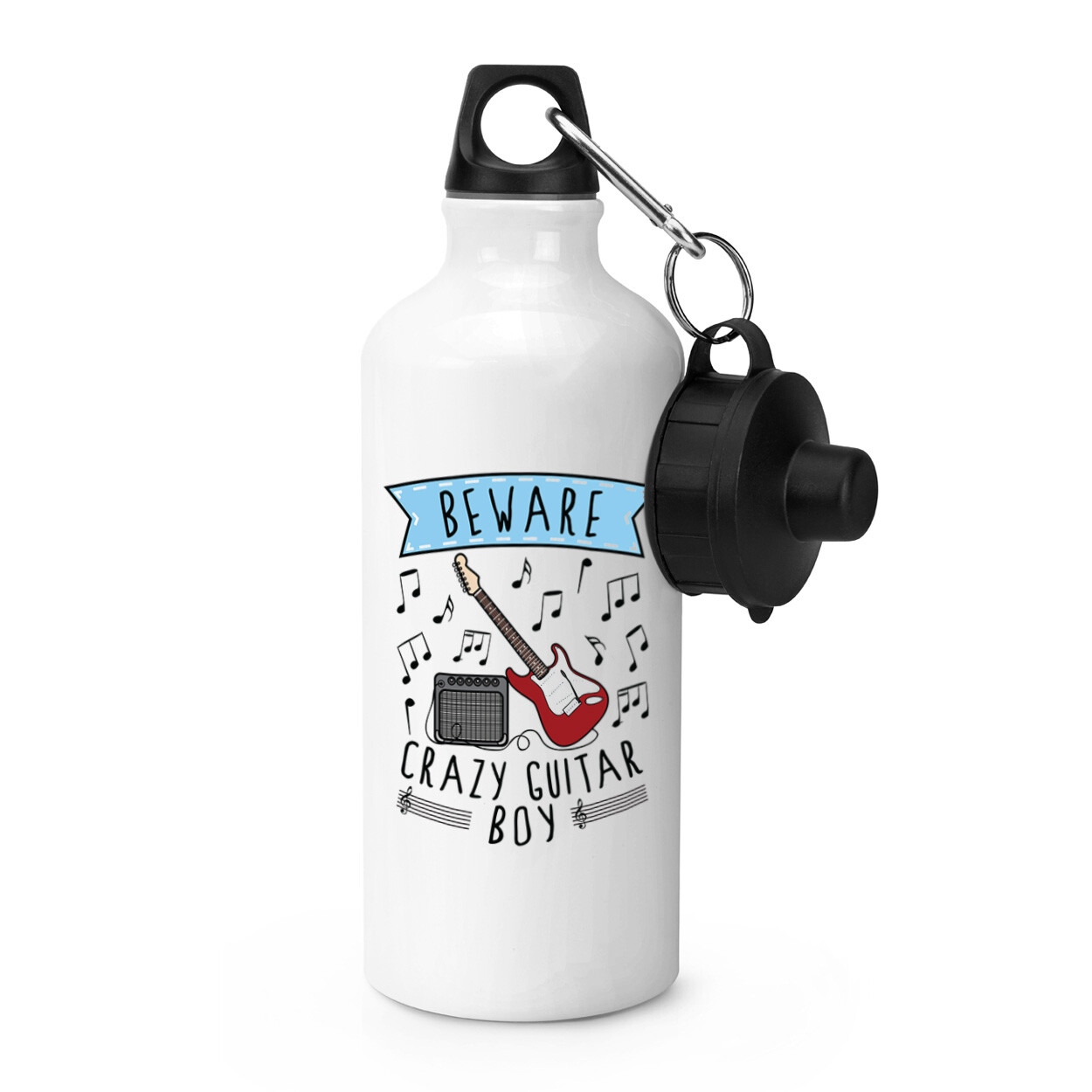 Beware Crazy Guitar Boy Sports Water Bottle Joke Music Rock Musician Son Funny