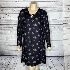 Old Navy NWT Size XL Tall Black Floral Print Lace-Up Neckline Peasant Dress