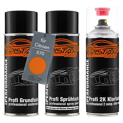 Autolack 2K Spraydosen Set für Citroen 570 Orange Nassau Grund Basis 2K Klarlack