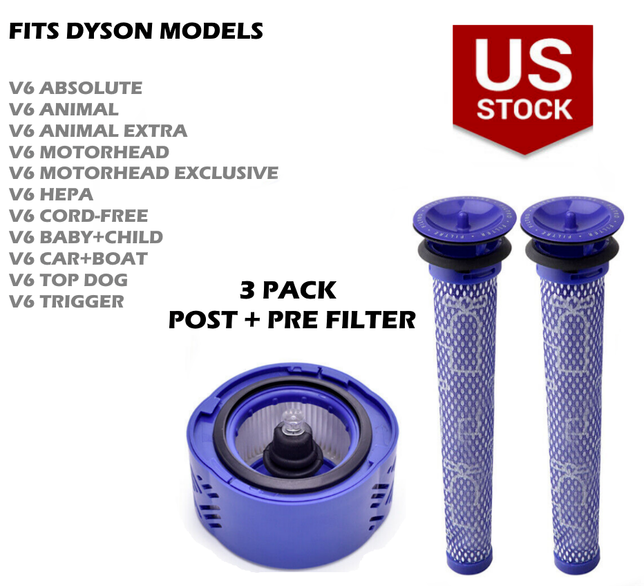 3 Pack Pre Motor, Post Filters for Dyson V6 Animal Total Clean Absolute ...