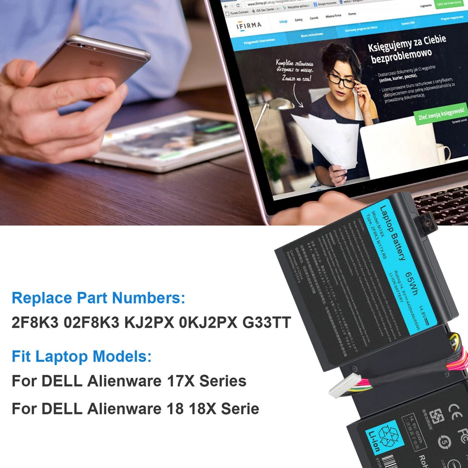 Batería para Dell Alienware 17 18 17X 18X 15 R3 R4 17 R4 R5 Series HF250 9NJM1 Foto 3 de 4