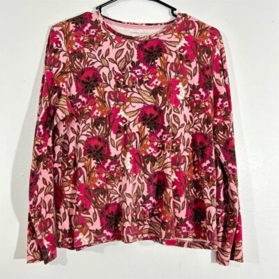 Laura Scott Petite Women's Pink Floral Long Sleeve Blouse Size S