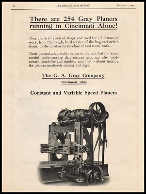 1909 G A Gray Co. Cincinnati Constant & Variable Speed Planers Vintage Print Ad