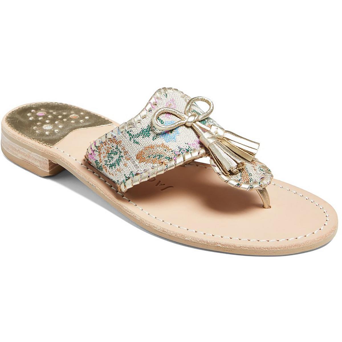 Женские босоножки Jack Rogers из парчи с бантом и кисточками на плоской подошве, босоножки на золотых ремешках BHFO 0854