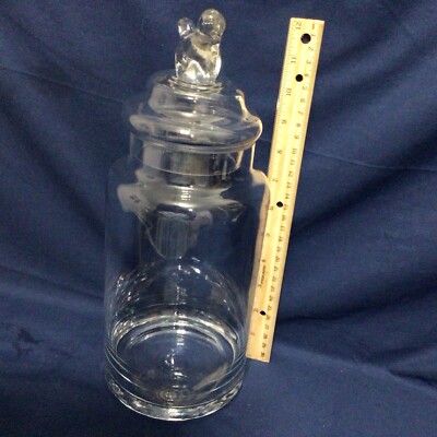Large Clear Apothecary Jar With Bird Shaped Knob On Lid