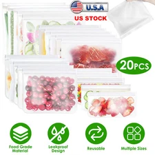 Reusable Food Storage Bags -20 Pack Freezer Bags, Thick Leakproof Reusable