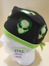 Space Aliens Men's Skull/Chemo Surgical Scrub Hat/Cap Handmade