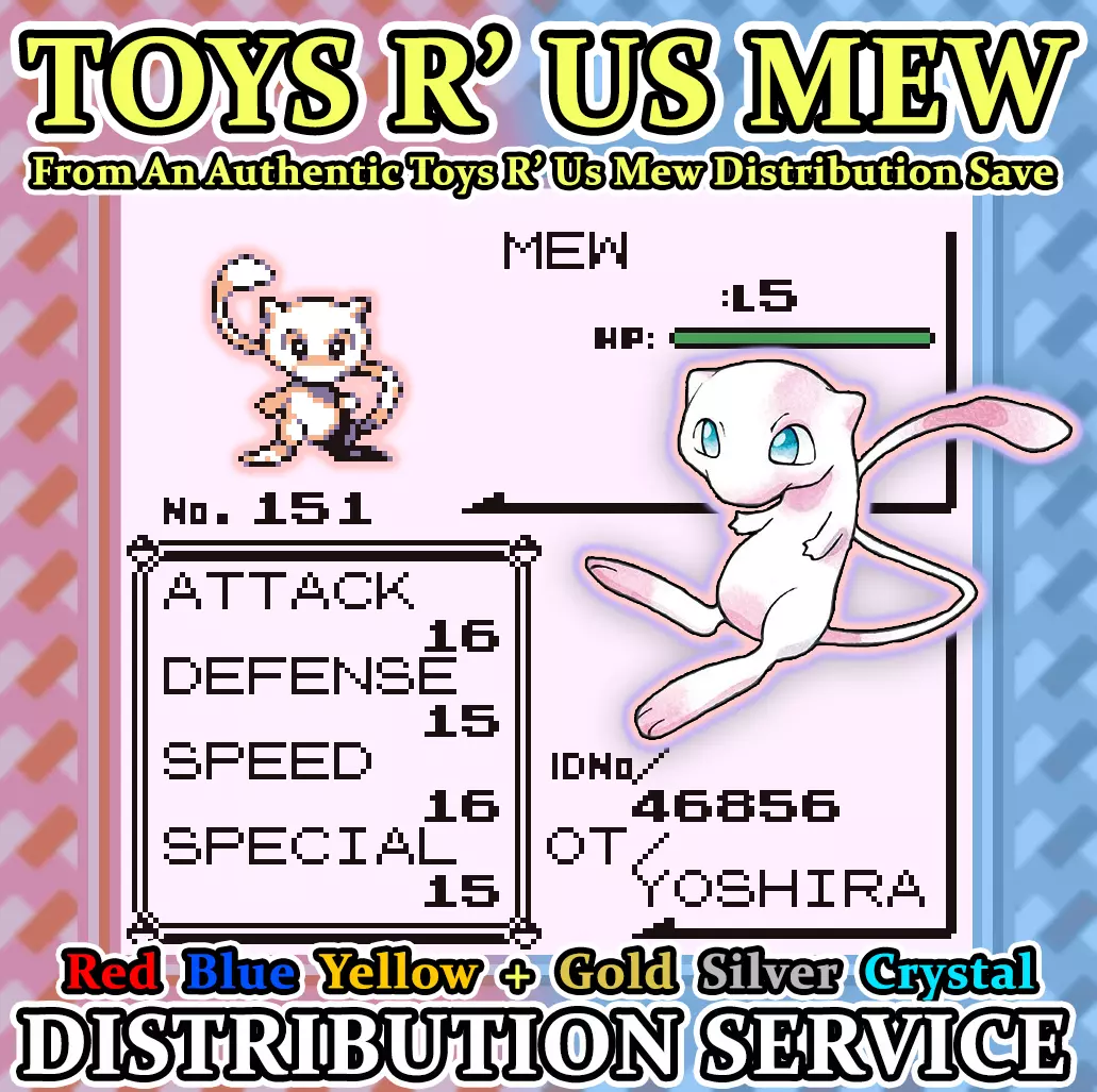 Pokemon Toys R' Us Mew Distribution Service Red Blue Yellow Gold Silver  Crystal