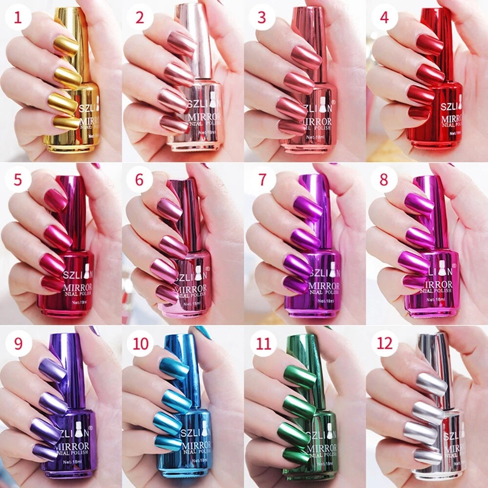 12 Farben Metallic-Nagellack Superglänzender Chrom-Nagelkunst-Lack Mit , - Bild 4 von 4