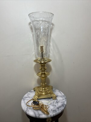 #ad Vtg Brass Large Lamp Crackle Glass MCM Electric Rotary Inline Switch $89.00