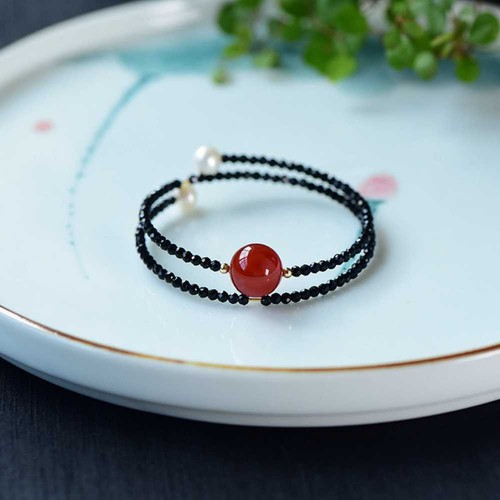 Genuine Black Spinel Bead Natural Bracelet Freshwater pearl Taseel Blessing Yoga - Picture 6 of 7