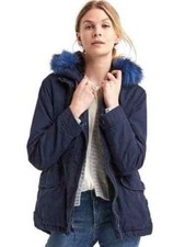 Gap Dark Knight Navy 2 In 1 Short Faux Fur Hooded Parka Coat 356841 NWT S Small