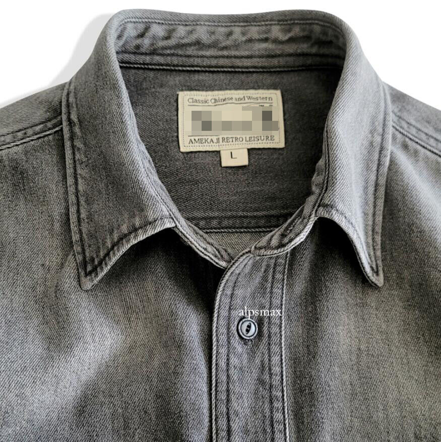Denim Shirt Men's Long Sleeve Shirt Vintage Casual Coat Work