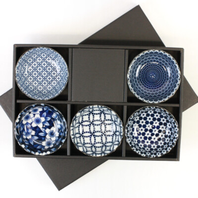 Schälchen Blue & White 9,3 cm Ø, 5tlg. Schalenset aus Japan