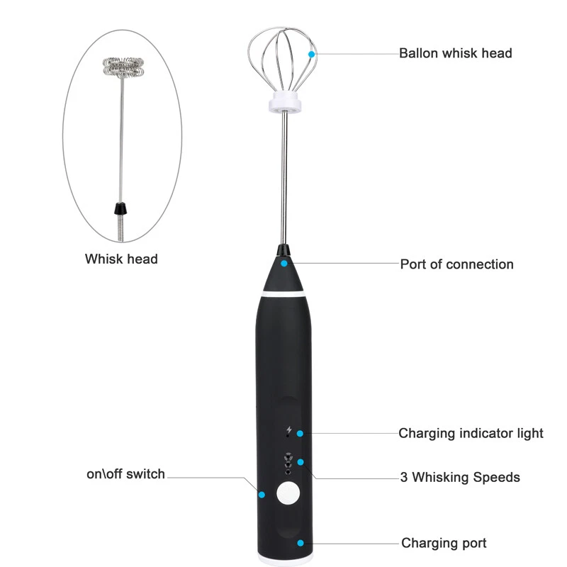 Milk Frother Rechargeable Handheld Electric Foam Maker Stirrer Eggbeater+2 Whisk Milk Frother Rechargeable Handheld Electric Foam Maker Stirrer Eggbeater+2 Whisk