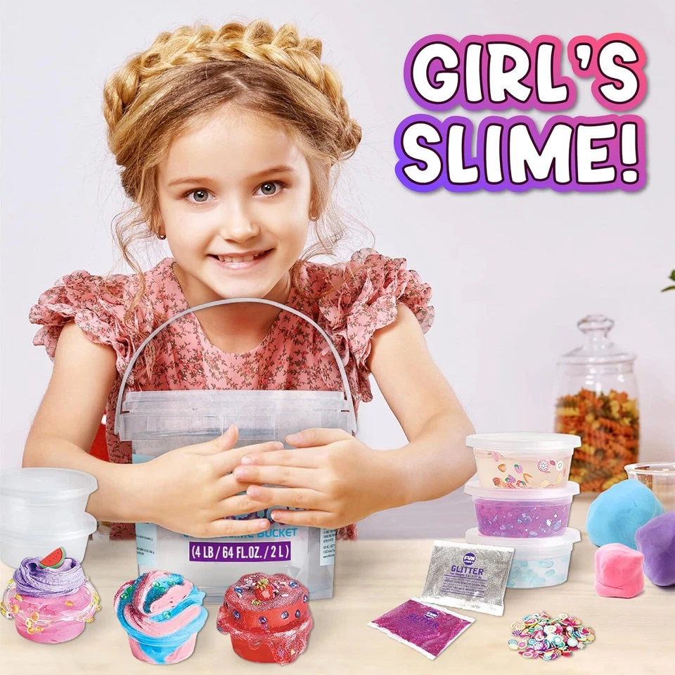 Enorme cubo de limo transparente vidrioso de 4 lb para niños, Funkidz 64 FL OZ prefabricado Big C Foto 3 de 4