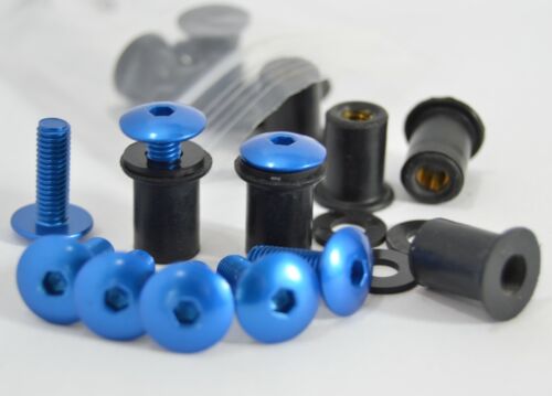 Dome Low Profile Windscreen Bolt Kit Blue Aluminum Screws, Bolts, Well Nuts. - Picture 1 of 3