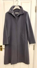 Emporio Armani 100% Wool Unique Long Grey Coat Stand Collar W/ Hood Uk 10